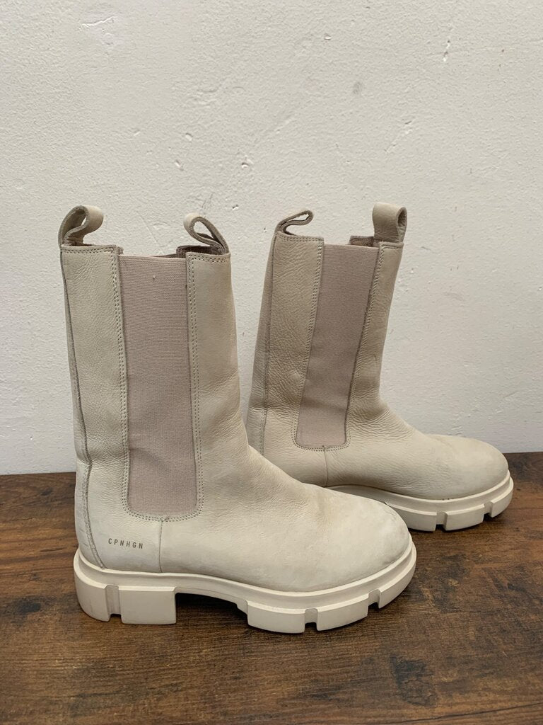 Copenhagen Studios CPNHGN Cream Leather Chunky Mid-Calf Chelsea Boots