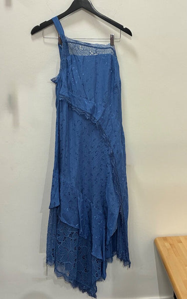 Anthropologie One-Shoulder Lace-Trim Asymmetric Midi Dress sz 6