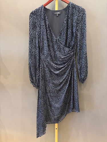 Intermix Blue Spotted Long Sleeve Asymmetric Mini Dress sz 2