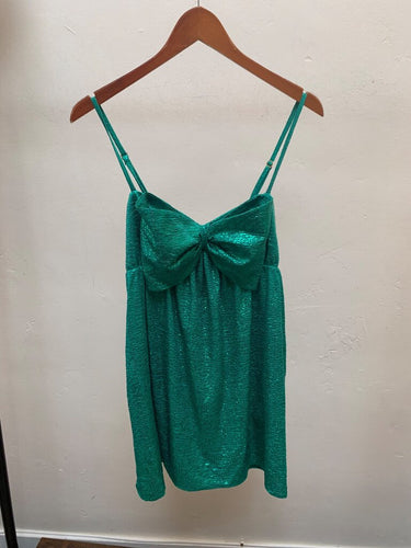 Show Me Your Mumu Green Sparkly Bow Mini Dress sz S
