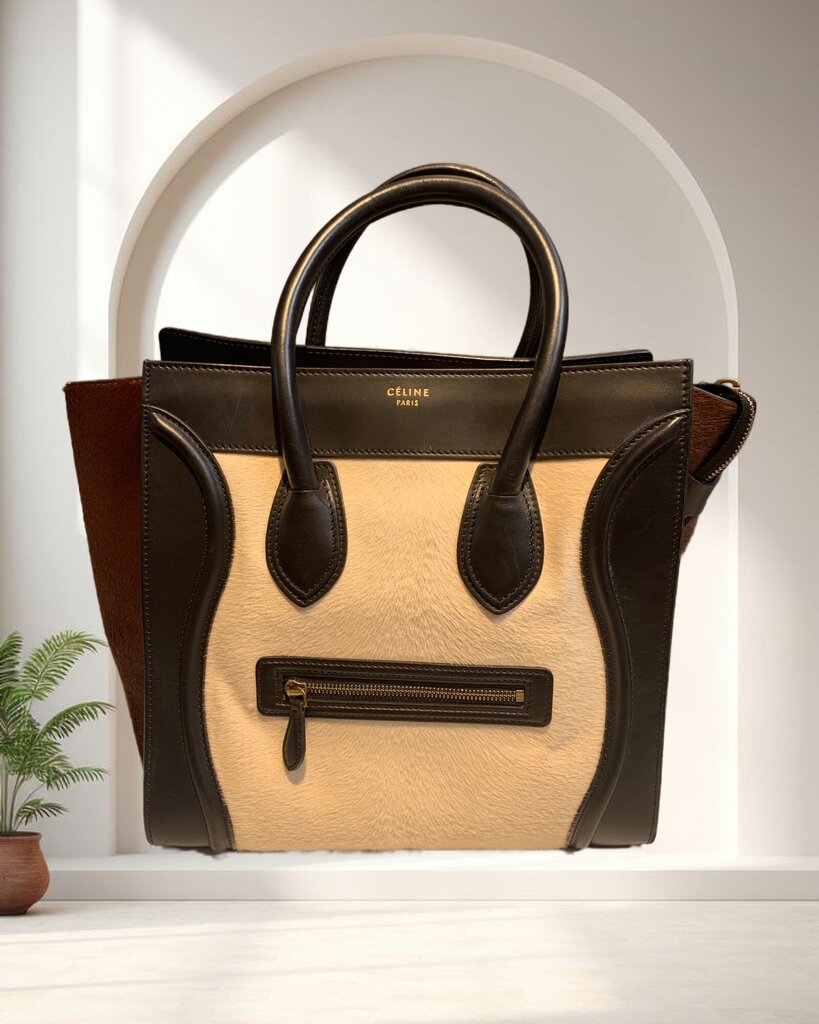 Celine Tricolor Calf Hair Luggage Tote