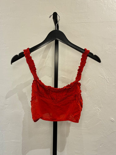 Intimately Free People Red Smocked Ruffled Crop Top sz XS