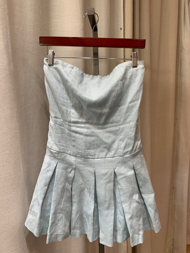 Bishop + Young Strapless Pleated Linen-Blend Mini Dress sz S