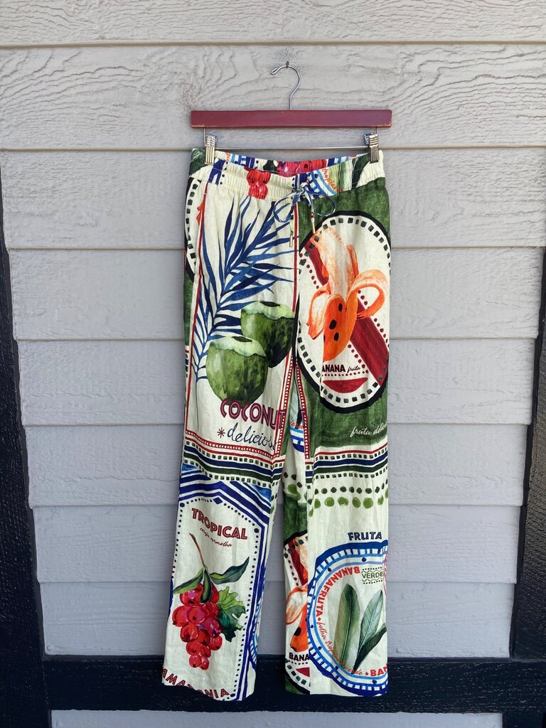 Rachel Zoe Tropical Fruit Print Wide Leg Pants sz XS