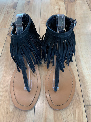 Prada Suede Fringe Ankle Strap Thong Sandals sz 37 1/2