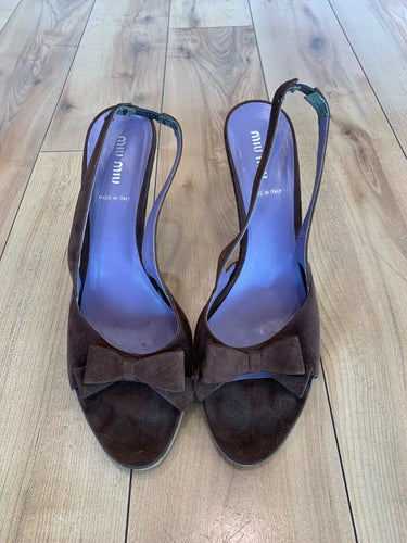 Miu Miu Suede Bow Slingback Sandals sz 40