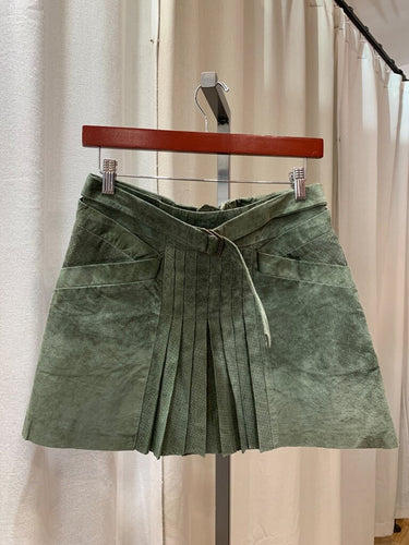 L.A.M.B. Olive Green Suede Pleated Mini Skirt sz 4