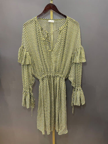 Dries Van Noten Geometric Print Long Sleeve Mini Dress sz 40