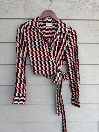 Dress Forum Geometric Print Long Sleeve Wrap Top sz S