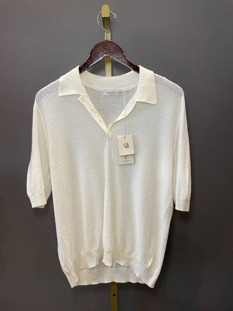 Johnstons of Elgin Pointelle Knit Polo Top sz XL