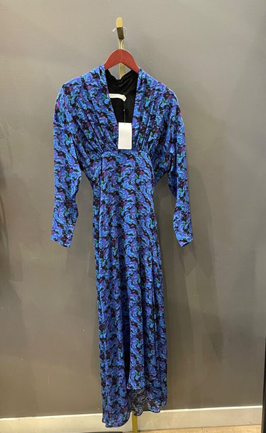 IRO Blue Floral V-Neck Long Sleeve Maxi Dress sz 36