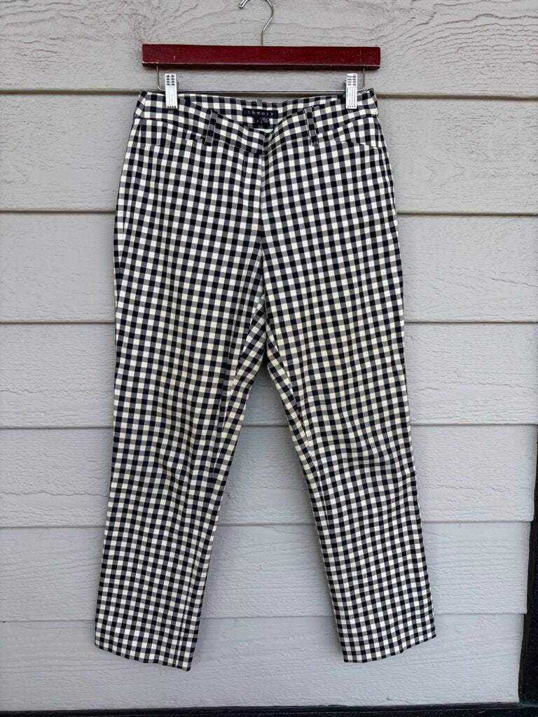 Theory Black & White Gingham Cropped Pants sz 2