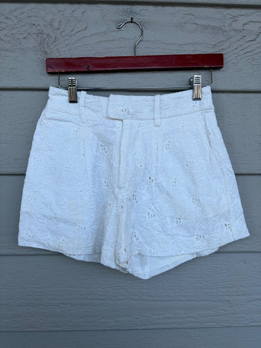 Ladaire White Floral Eyelet Tailored Shorts