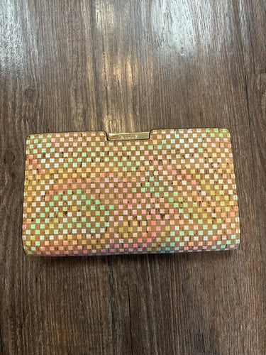 Milly Woven Cork Multicolor Checkerboard Frame Clutch