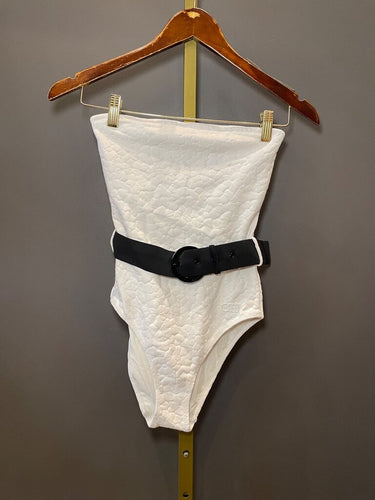 Solid & Striped Belted Strapless One-Piece Swimsuit sz S