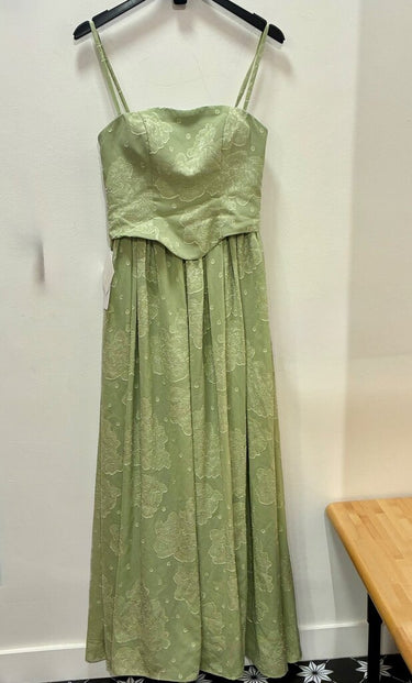 Azazie Atelier Isaura Celadon Floral Jacquard Maxi Dress sz 6