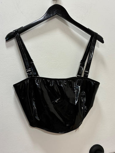 Good American Black Vinyl Corset Top sz 4 (XL)