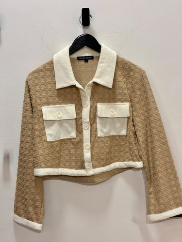 Veronica Beard Cropped Textured Contrast-Trim Jacket sz S/P