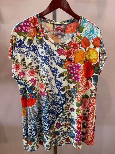 Johnny Was Floral & Mosaic Print Short Sleeve Top sz L
