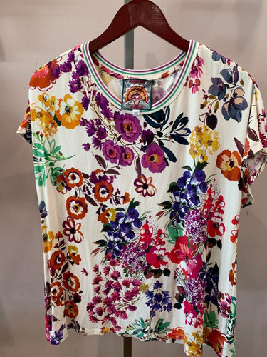Johnny Was Floral Print Short Sleeve Top sz L