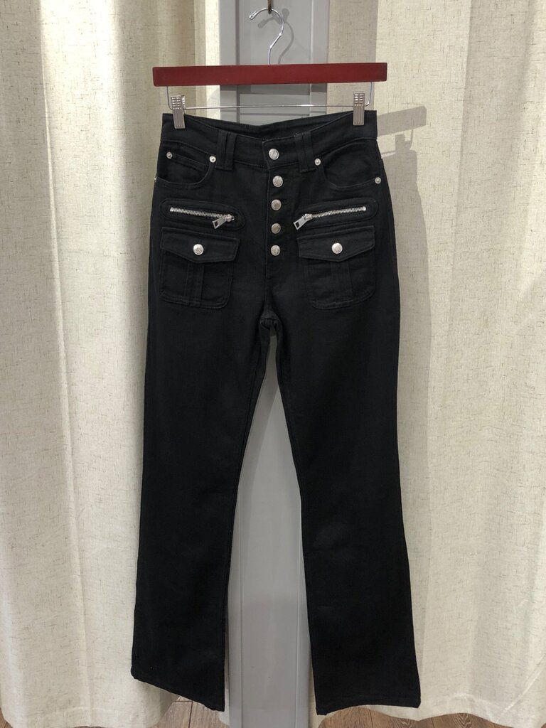 Zadig & Voltaire Black Eyes Denim Eco Cargo Straight Leg Jeans sz 26