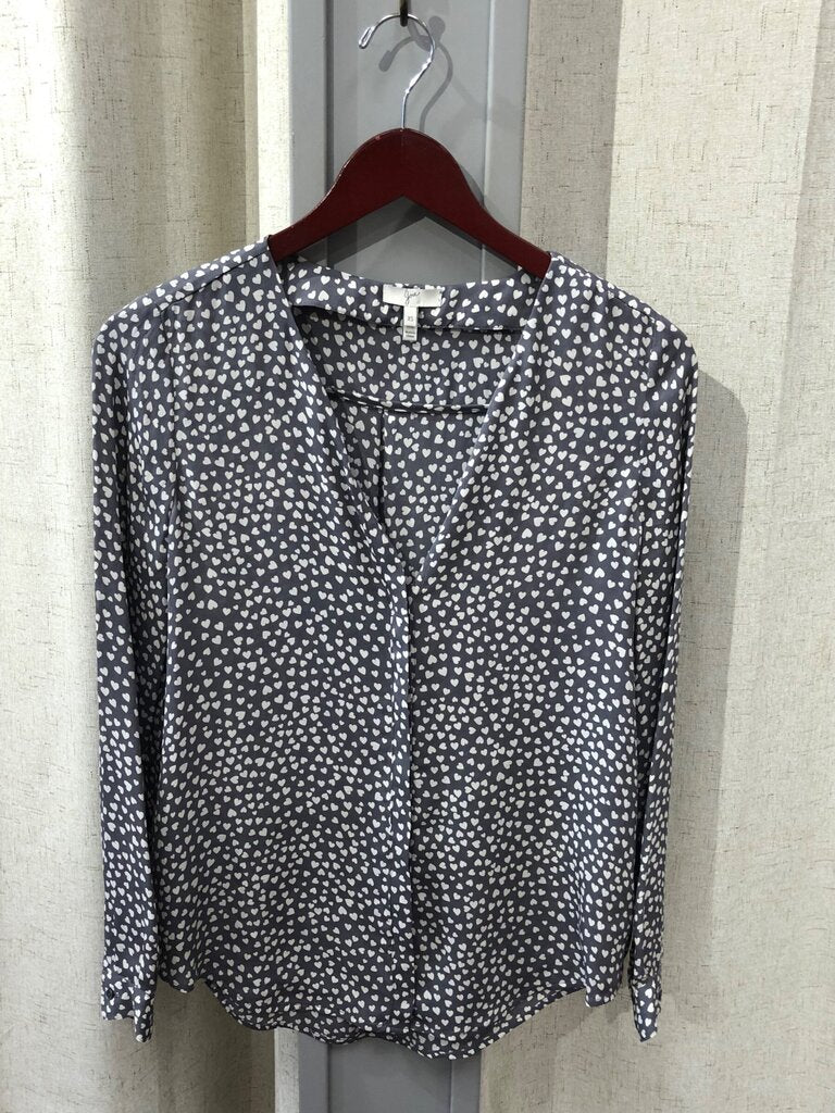 Joie Heart Print V-Neck Long Sleeve Blouse sz XS