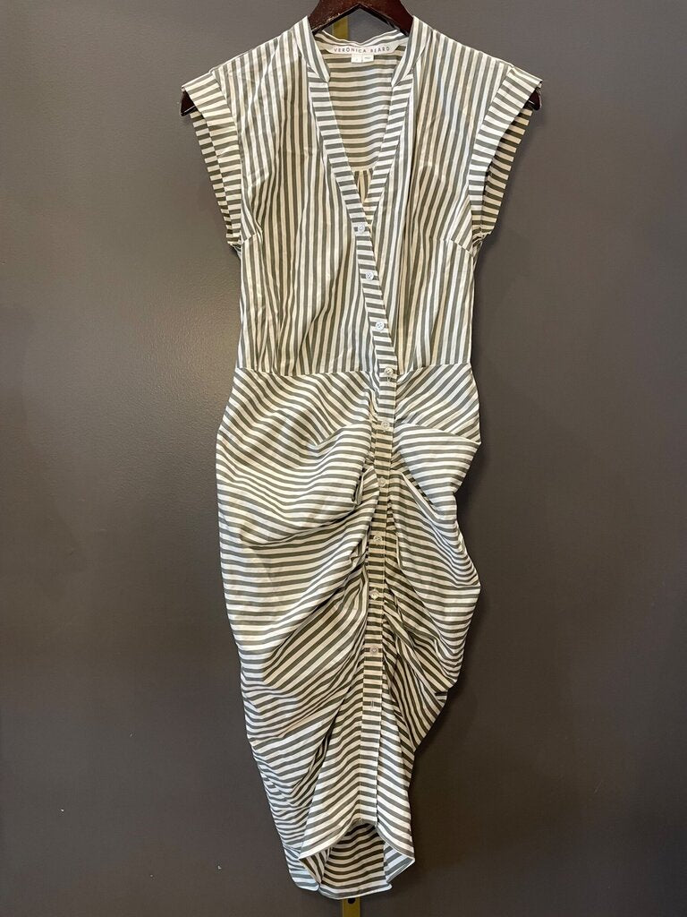 Veronica Beard Ruched Striped Midi Shirt Dress sz 0