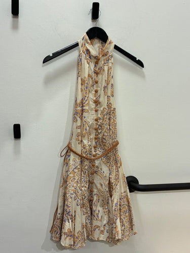 Zara Paisley Halter Mini Dress with Rope Belt sz XS