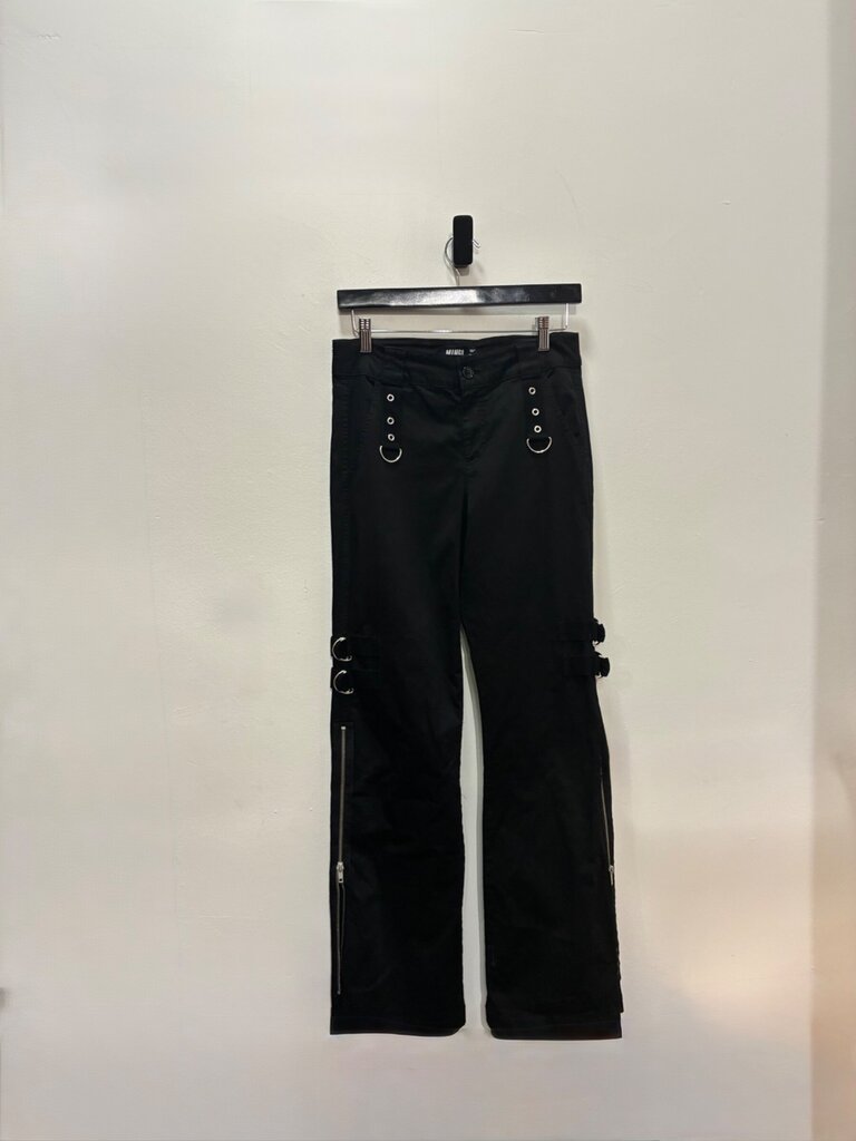 Minga London Black D-Ring Zipper Wide Leg Pants sz 26