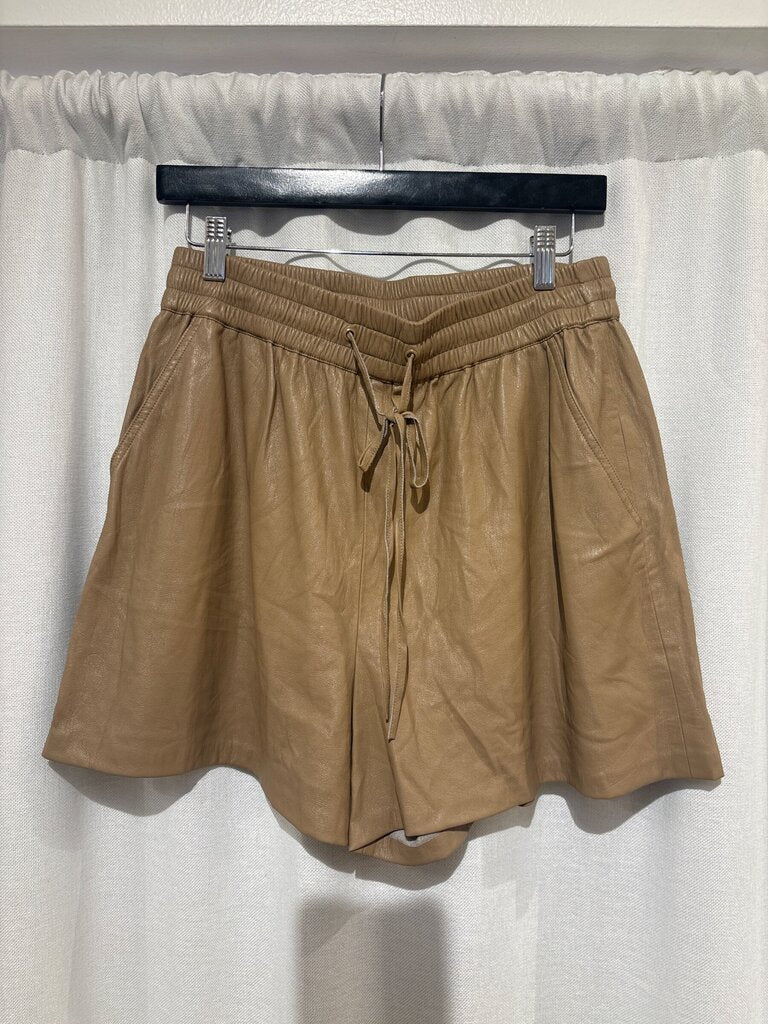 Good American Camel Leather Drawstring Shorts sz 3