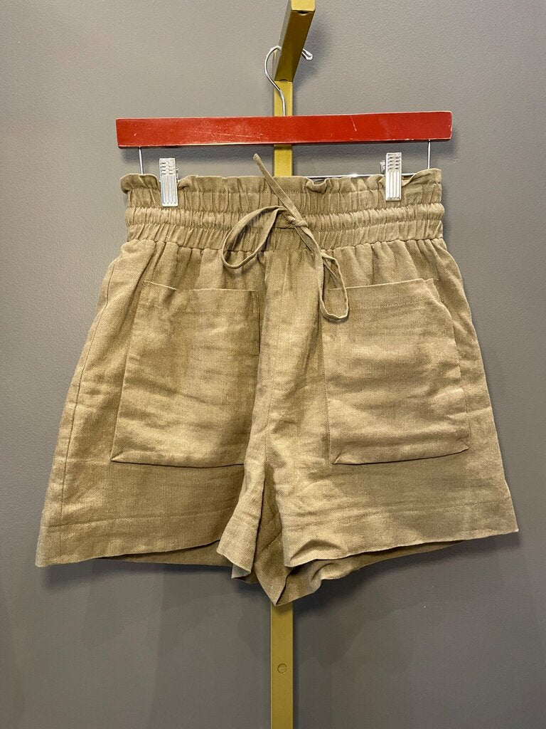 Avec Les Filles Linen-Blend Paperbag Shorts sz S