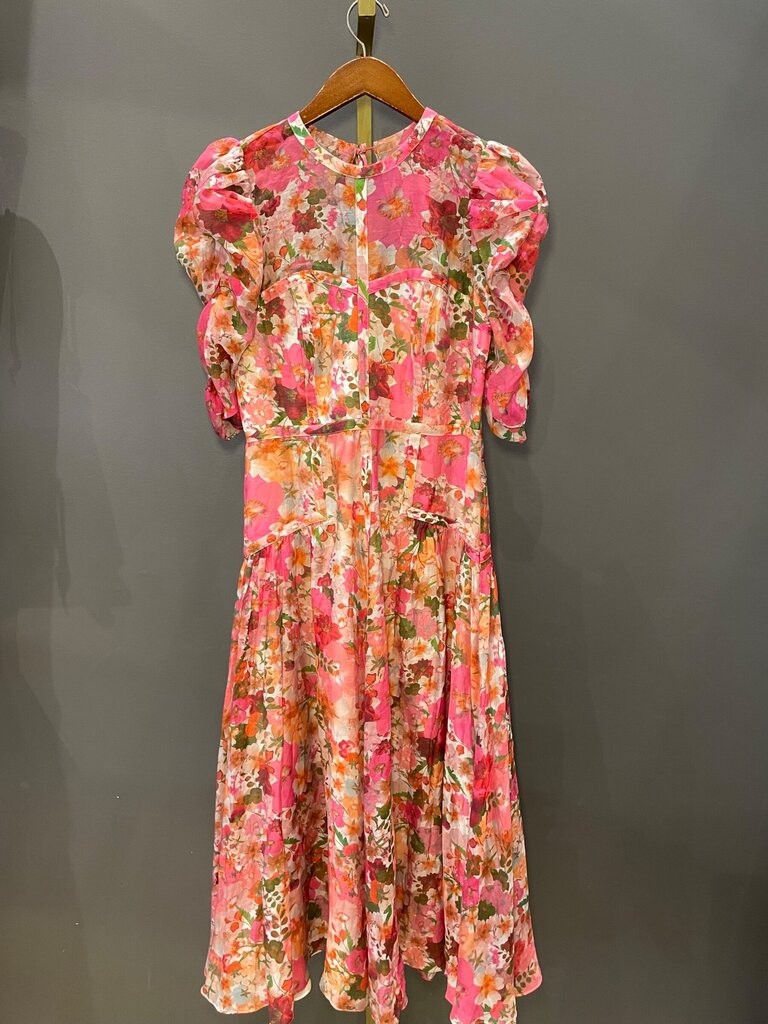 Ted Baker Floral Puff Sleeve Midi Dress sz 2