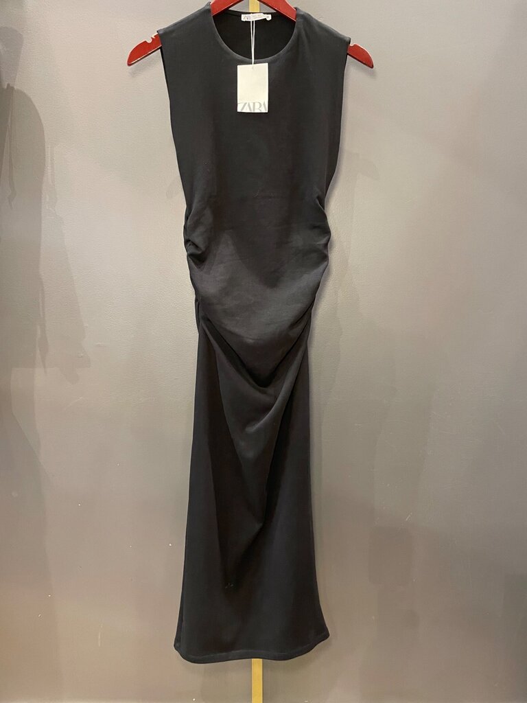 Zara Black Ruched Sleeveless Maxi Dress sz S