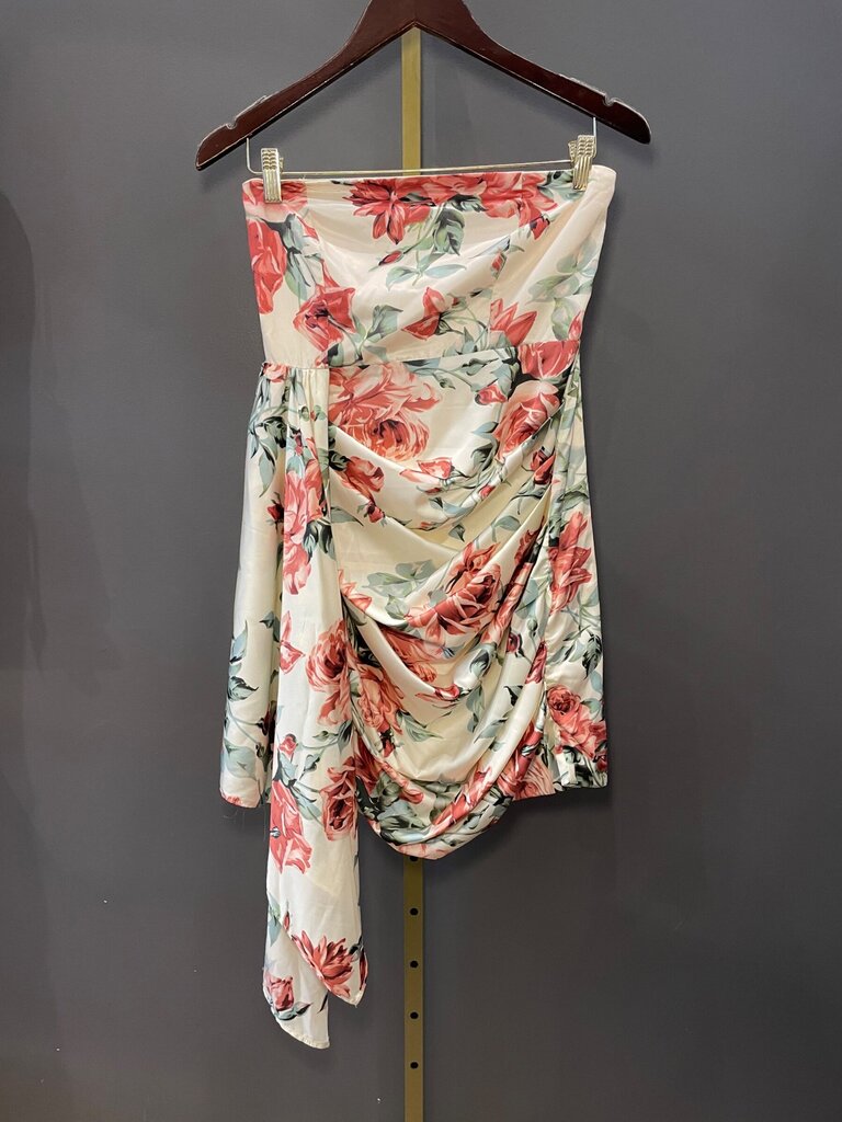 Aqua Floral Draped Strapless Mini Dress sz M