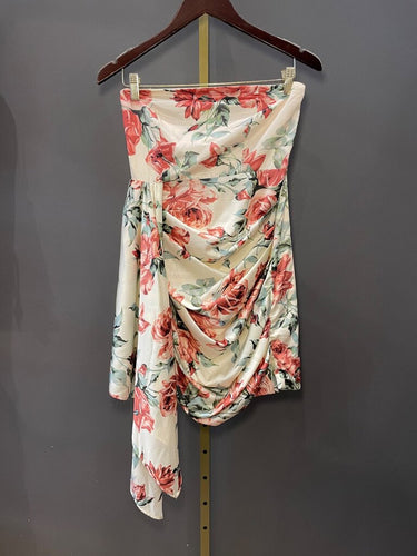 Aqua Floral Draped Strapless Mini Dress sz M