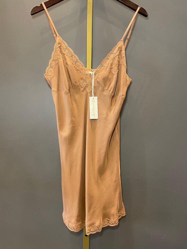 Gold Hawk Lace-Trimmed Silk Slip Dress sz L