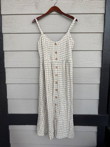 Rachel Pally Linen-Blend Gingham Button-Front Midi Dress sz M
