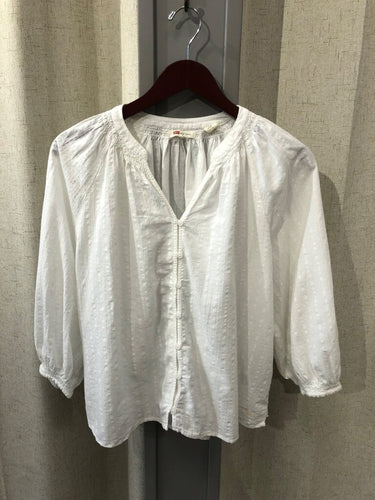 Levi's White Gathered Button-Front Blouse sz M