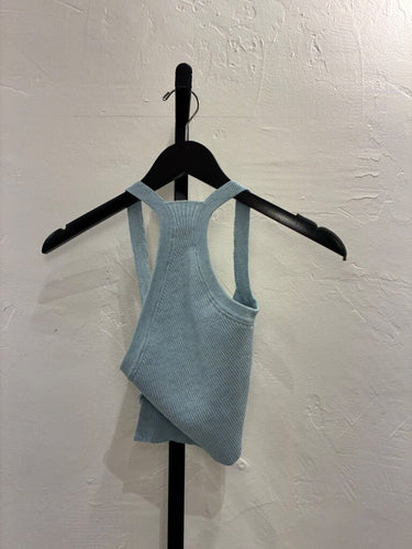 Jacquemus Light Blue Ribbed Knit Open Back Top sz 34
