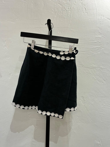 Dolce & Gabbana Black Tweed Daisy Trim Mini Wrap Skirt sz ? AS IS
