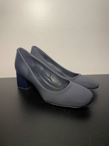 Donald Pliner Alba Navy Blue Fabric Block Heel Pumps sz 6.5M