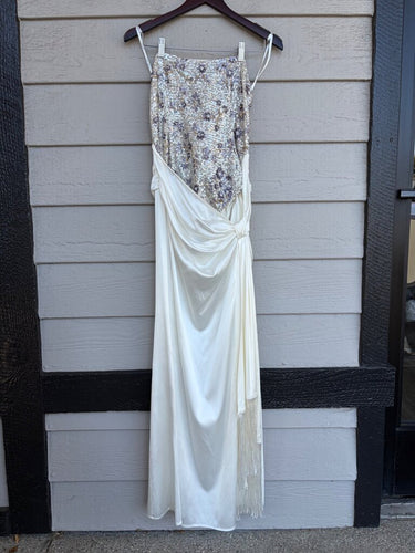 For Love & Lemons Sequin Flower Draped Satin Maxi Dress sz L