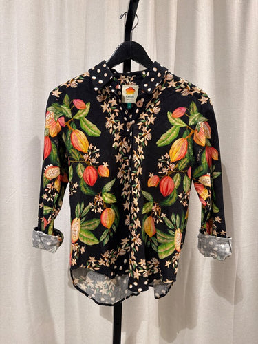 Farm Rio Cacao & Polka Dot Print Long Sleeve Button-Down Shirt sz XS