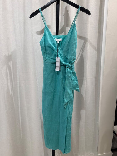 Reiss Teal Linen Sleeveless Midi Wrap Dress sz 2