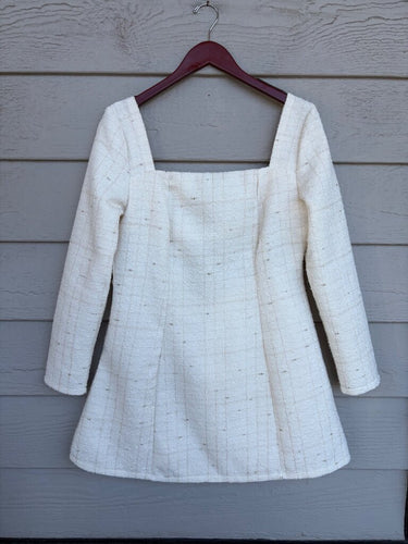 The Concept Cream Tweed Bow Back Long Sleeve Mini Dress sz L