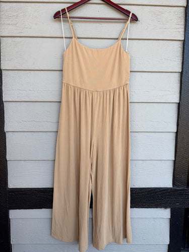 Wilfred Tan Spaghetti Strap Wide Leg Jumpsuit sz L
