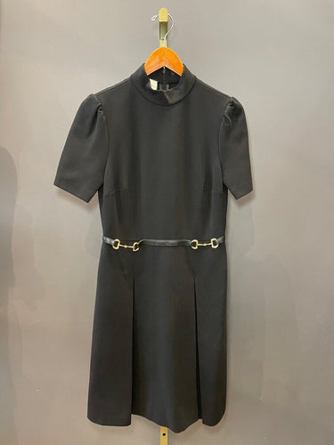 Gucci Horsebit Waist Mock Neck Short Sleeve Dress