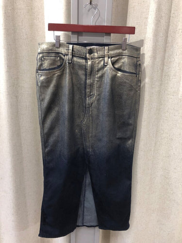 Hudson Jeans Reconstructed Metallic Ombre Denim Midi Skirt sz 34
