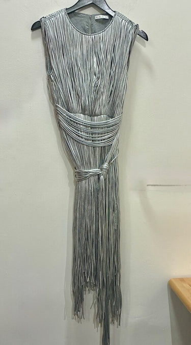 Area Metallic Corded Fringe Sleeveless Dress sz S