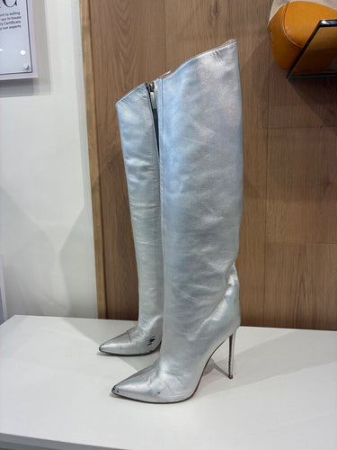 Alexandre Vauthier Metallic Silver Pointed Toe Heeled Boots sz 40
